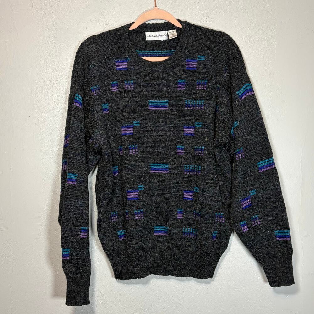 Vintage 90s Michael Gerald Grandpa Sweater L Eclectic Geometric Cosby Knit‎